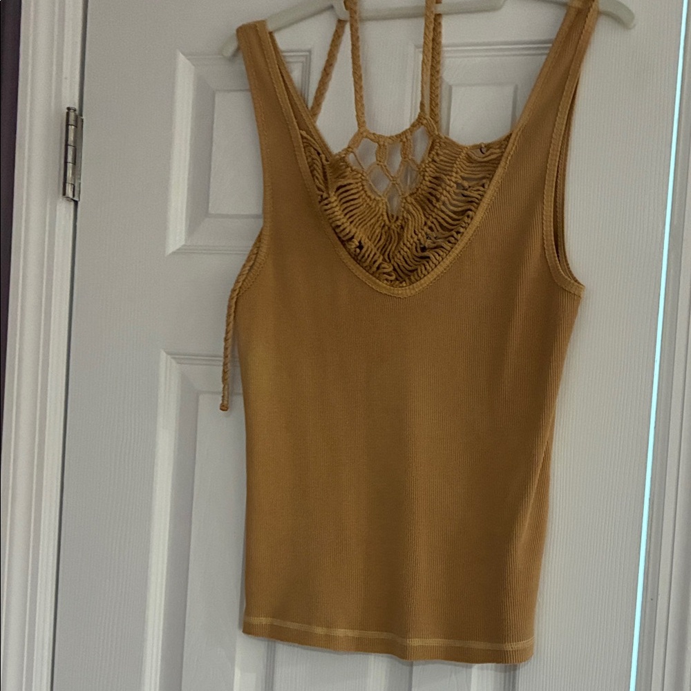 We The Free Mustard Crochet Back Tank Top